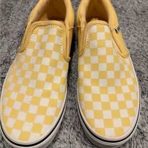 Vans Classic Slip-on Canvas yellow/white checkered Sneakers in Youth Size 3.5.